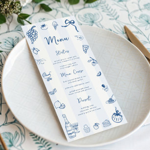 Menu Italien Bandes Bleues Dessinées à la Main Amu