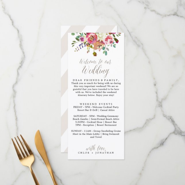 Menu Itinéraire d'accueil simple Mariage d'aquarelle fl (Devant/Arrière en situation)