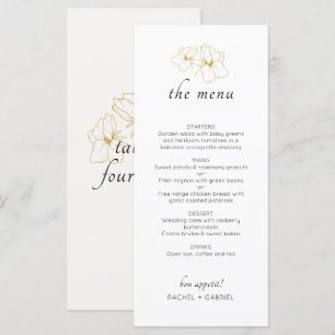 Menu Ivoire et blanc Chic Faux Gold Floral Mariage