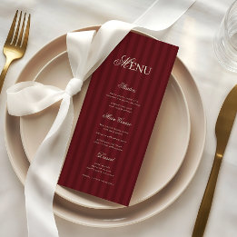 Menu Ivory & Burgundy Elegant Stripes Retro Wedding