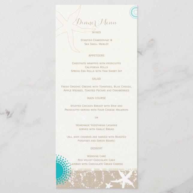 Menu Ivory Taupe Plage Turquoise Mariage de poisson d'é (Devant)