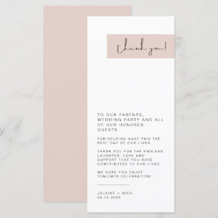 Menu JALAINE Moderne Mariage rose rose pâle Merci de pl