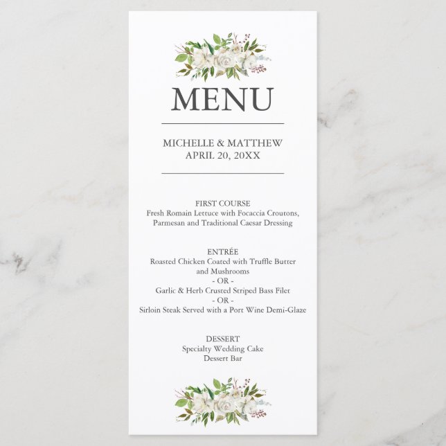 Menu Jardin antique | Élégant Mariage botanique (Devant)