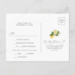 Menu Jardin de citron moderne Carte postale RSVP