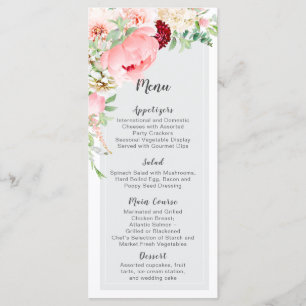 Menu Jardin de mariage à l'aquarelle sauvage