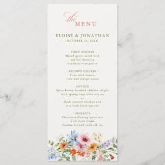 Menu Jardin de mariage rustique de prairie printanière