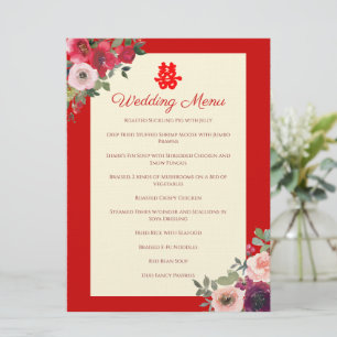 Menu Jardin fleuri rouge mariage chinois