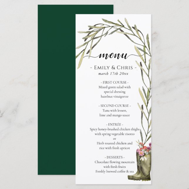 Menu Jardin secret | Gold Confetti Élégant floral (Devant / Derrière)