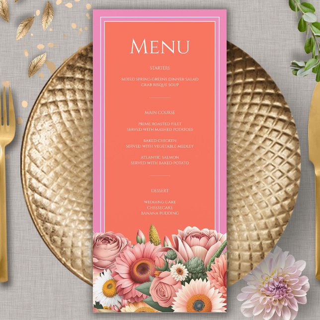 Menu Jardin Sunrise rose Orange moderne Mariage Floral (Créateur téléchargé)