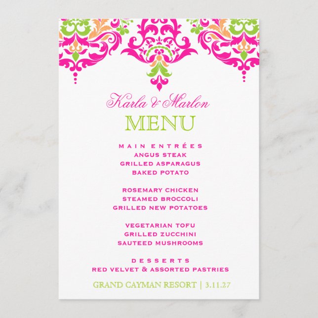 Menu Jardin vibrant de damassé de 311 lundi Cherie (Devant)