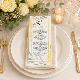 Menu Jaune Beurre et Roses à l'aquarelle Sages Mariage