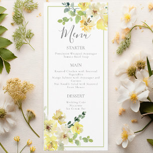 Menu Jaune Floral Sage Vert Mariage Dîner d'été