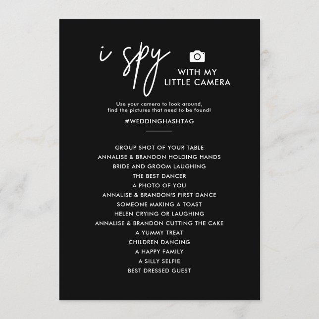 Menu J'espionne la chasse photo Mariage noir jeu (Devant)