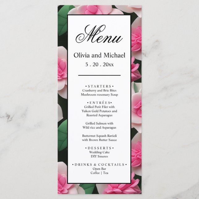 Menu Joli motif fleuri rose boho (Devant)