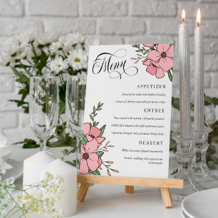 Menu Joli rose Fleurs Tourbillonnant Mariage de script
