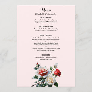 Menu Jolies roses florales roses blanches rouges mariag