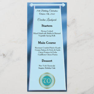 Menu Joyeux 70e anniversaire Turquoise Blue Parties sci