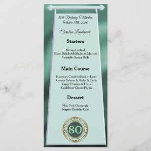 Menu Joyeux 80e anniversaire Parties scintillant verte 