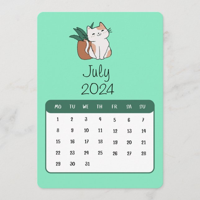 Menu Juillet 2024 Stand Alone Chat Et Calendrier Plante (Devant)