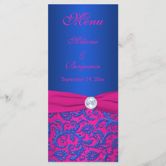 Menü-Karte "Cobalt" und "Fuchsia Damask" Menükarte (Vorderseite)