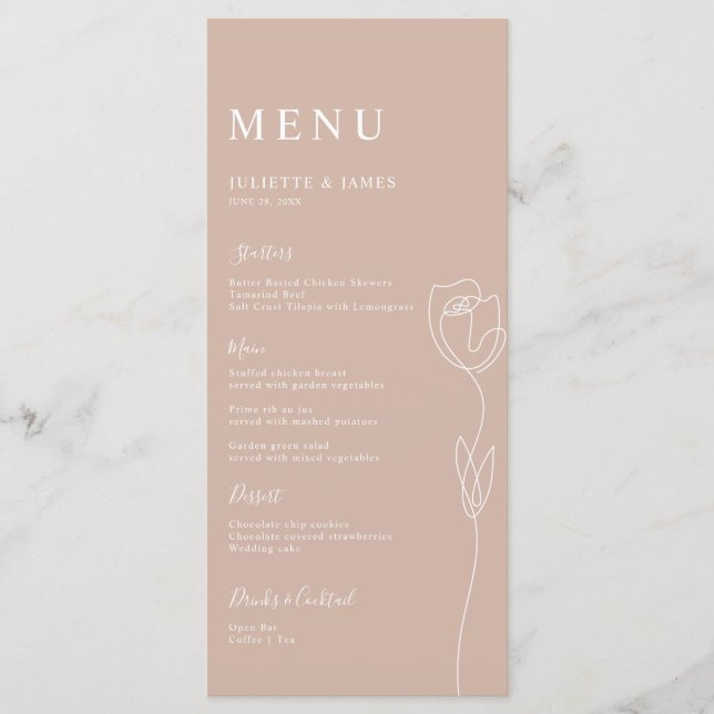 Menü-Karte für die Rose der virtuellen Linie Menükarte (Vorderseite)