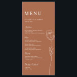 Menü-Karte für die Rose der virtuellen Linie Menükarte<br><div class="desc">Diese individuell anpassbare Menükarte wurde für die Koordination mit unserer Whimsical Line Rose Collection entwickelt. Sie zeichne eine Rose mit klassischer Schrift auf Terrakotta-Farbhintergrund. Für eine erweiterte Anpassung dieses Designs, z.B. das Ändern des Layouts, des Schriftartes oder der Textgröße, klicken Sie bitte auf den obigen Button "KENNEN". Bitte kontaktieren Sie...</div>