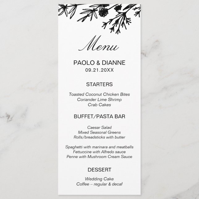 Menü-Karte für handgezeichnete botanische Blätter Menükarte (Vorderseite)