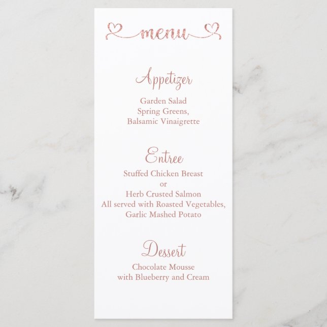 Menü-Karte, Hochzeitsmenü, Abendmenü Menükarte (Vorderseite)