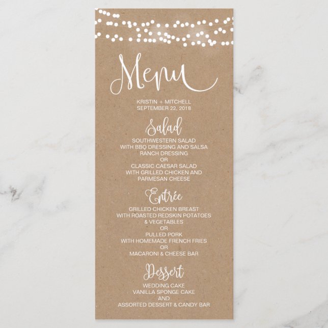 Menü-Karte von Kraft und rustikalen Hochzeiten Menükarte (Vorderseite)