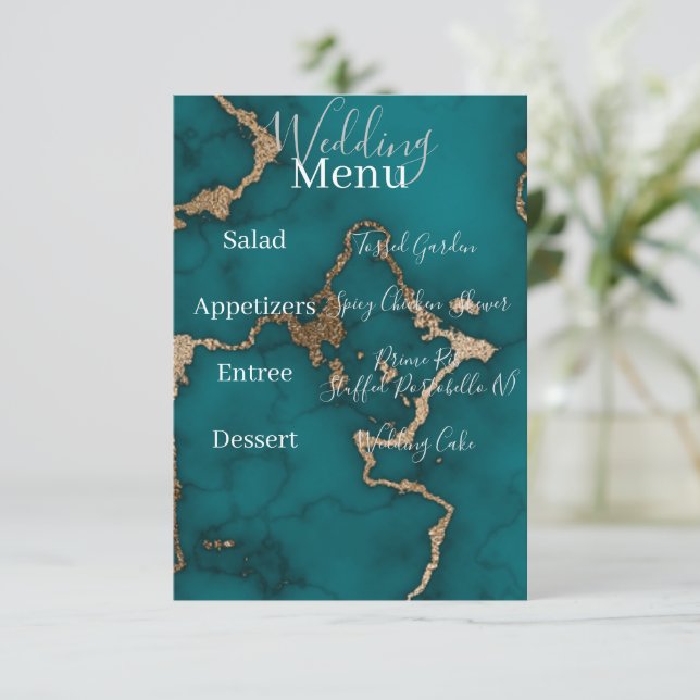 Menu Kintsugi en agate de teinte sarcelle et or (Debout devant)