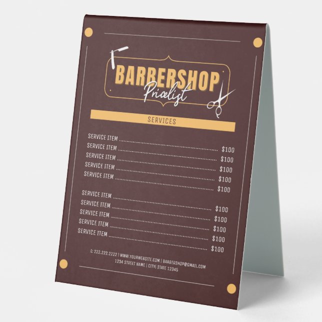 Menü "Klassische Barberdienste" Barbershop Tischaufsteller (Vorderseite)