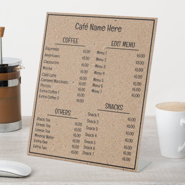 Menü "Kraft Background Café Coffee Shop" Sockelschild (In Situ)