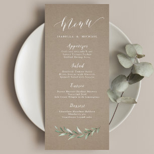 Menu Kraft Simple calligraphie rustique mariage de verd