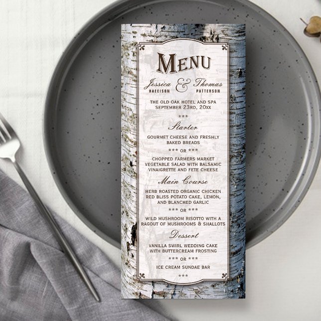 Menu La collection de Mariages Rustic Silver Birch Tree (Créateur téléchargé)