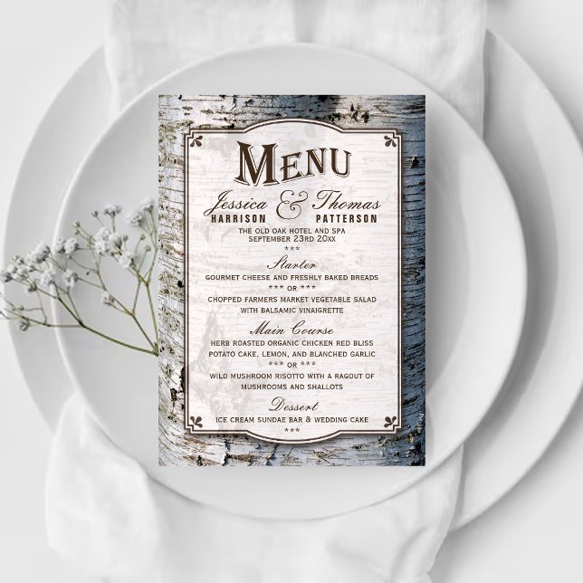 Menu La collection de Mariages Rustic Silver Birch Tree (Créateur téléchargé)