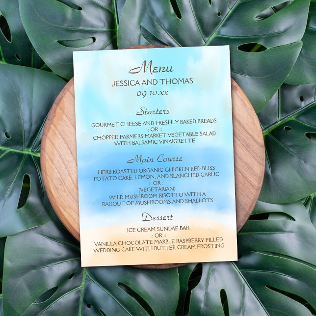 Menu La collection de mariages Watercolor Beach (Créateur téléchargé)