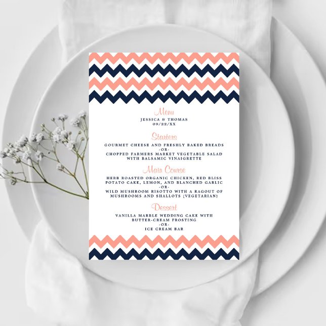 Menu La collection Mariage moderne Chevron - Rose & Nav (Créateur téléchargé)