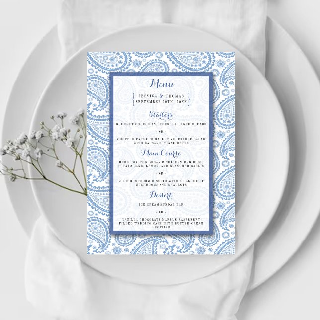 Menu La collection Mariage moderne Paisley - Bleu (Créateur téléchargé)