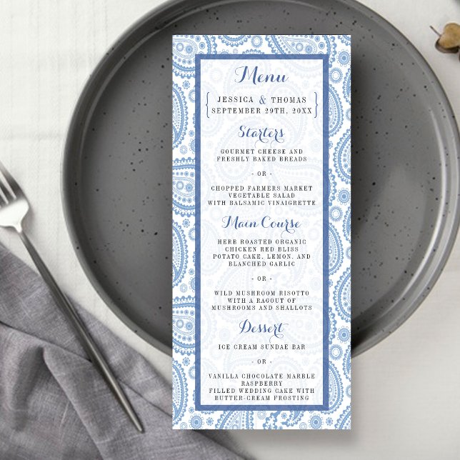 Menu La collection Mariage moderne Paisley - Bleu (Créateur téléchargé)