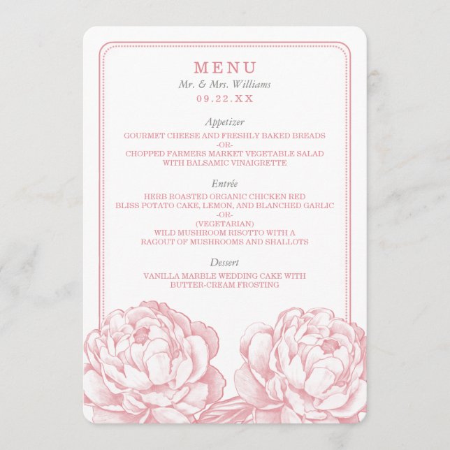 Menu La jolie collection de Mariages floraux Peony (Devant)