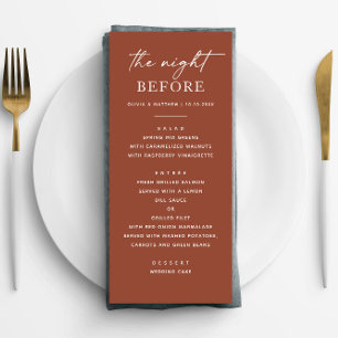 Menu La veille. Dîner de répétition d'automne en terre 