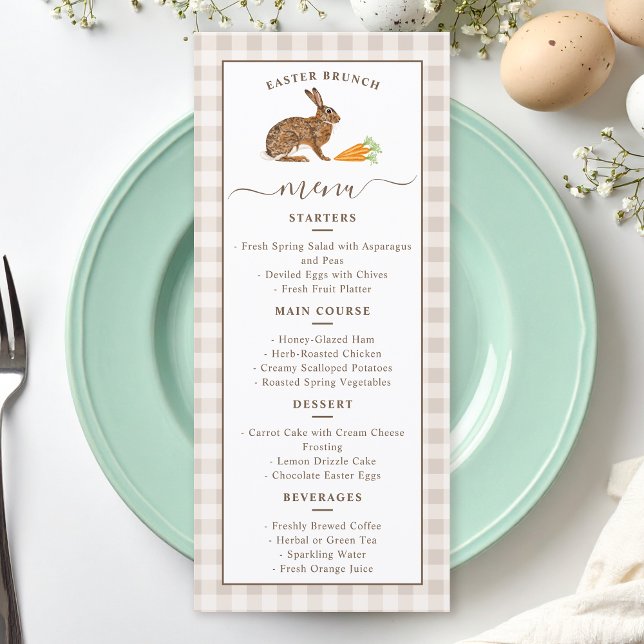 Menu Lapin Mignon Et Carottes Gingham Beige Brunchtime  (Créateur téléchargé)