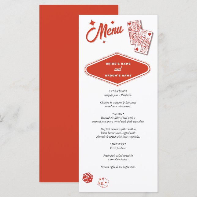 Menu Las Vegas Casino Destination Mariage Rouge (Devant / Derrière)