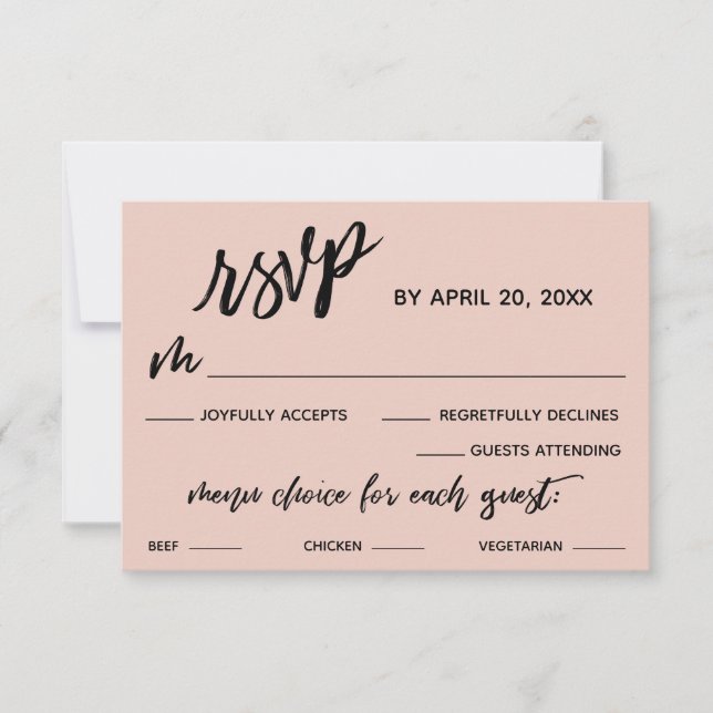 Menü "lässige Handschrift" - Auswahl zwischen rosa RSVP Karte (Vorderseite)