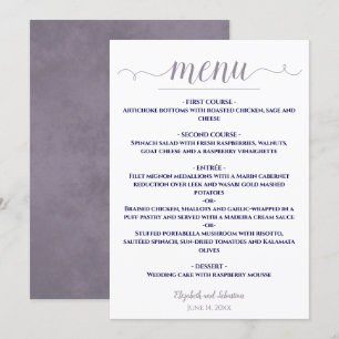 Menu Lavande blanche simple et élégante et Mariage bleu