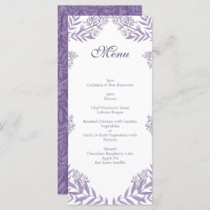 Menu Lavande violet Mariage Vintage Botanique