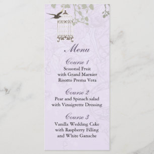Menu Lavender Lilac oiseaux de cage vintage mariage