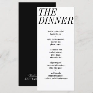 Menu Le dîner Mariage unique de typographie noir blanc