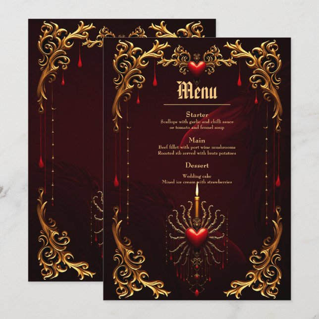 Menu Le magnifique art de l'élégance gothique. (Devant / Derrière)
