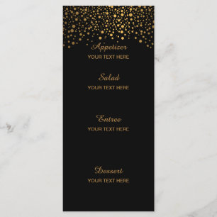 Menu Les confettis élégants d'or pointillent le noir de